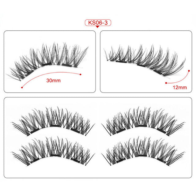 False Eyelashes Magnetic Natural 3 Magnets Set Natural Long Wearing Without Glue Long Lasting Multiple Magnetic Eyelashes
