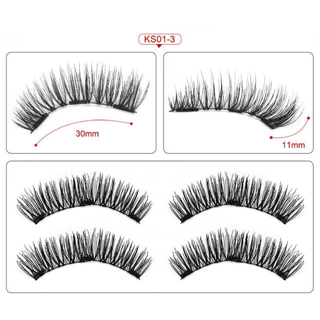 False Eyelashes Magnetic Natural 3 Magnets Set Natural Long Wearing Without Glue Long Lasting Multiple Magnetic Eyelashes