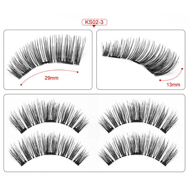 False Eyelashes Magnetic Natural 3 Magnets Set Natural Long Wearing Without Glue Long Lasting Multiple Magnetic Eyelashes